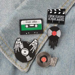 5pcs Vintage Record and Movie Enamel Pin Set